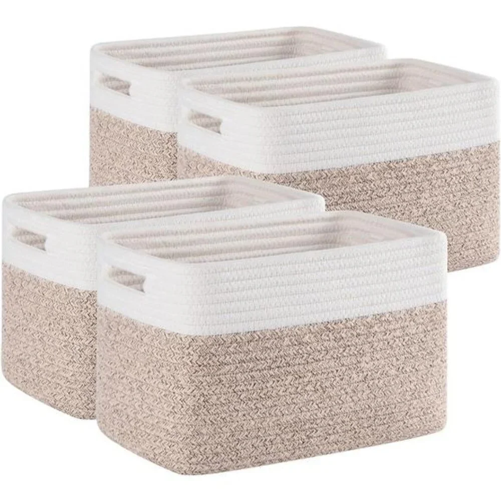 Woven Storage Baskets Set of 4 Cotton Rope Organizer Bins for Shelves Closet
